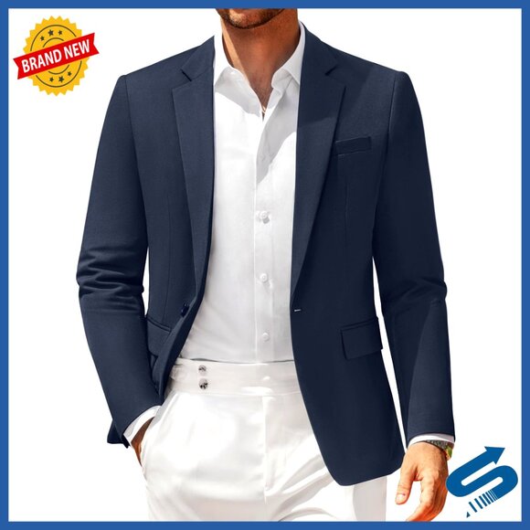 Slim Fit Blazer Lightweight Sport Coat One Button Casual Suit Jacket